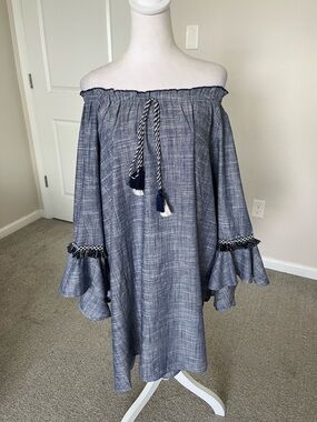 NWT Hayden Los Angeles Navy and White Mini Dress with Tassel Tie Size 1X